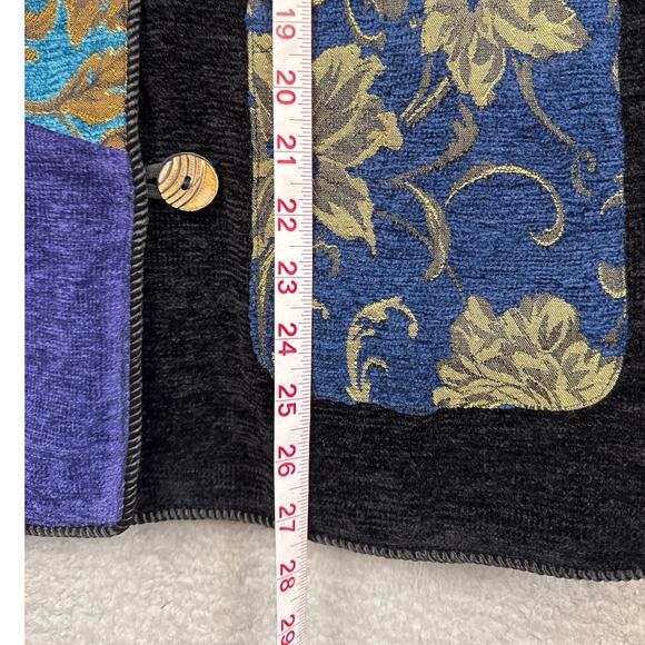 Vintage Tapestry Jacket Patchwork Wood Button Blue Jewel Tones SZM Indigo Moon - Picture 6 of 9